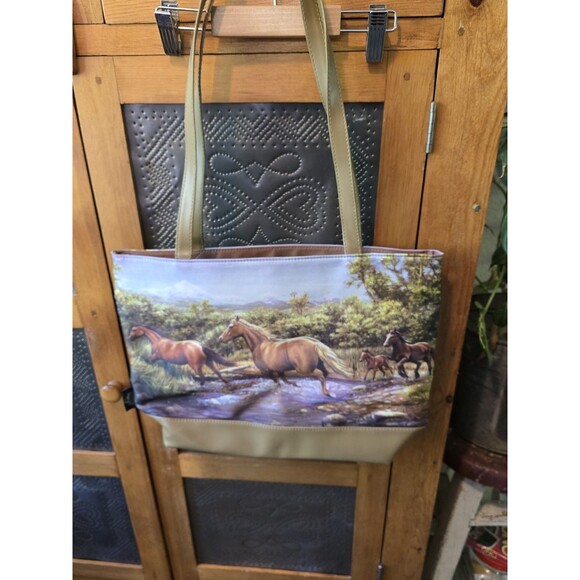 Vintage Hautman Brothers Equestrian Horses Large Nylon Tote Bag - Picture 5 of 5